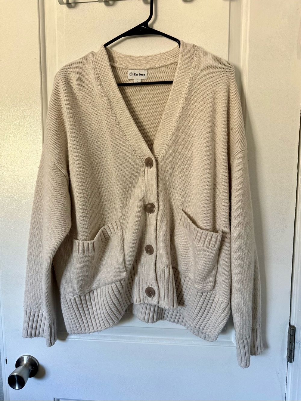 The Drop Women's Cream V-Neck Button Cardigan